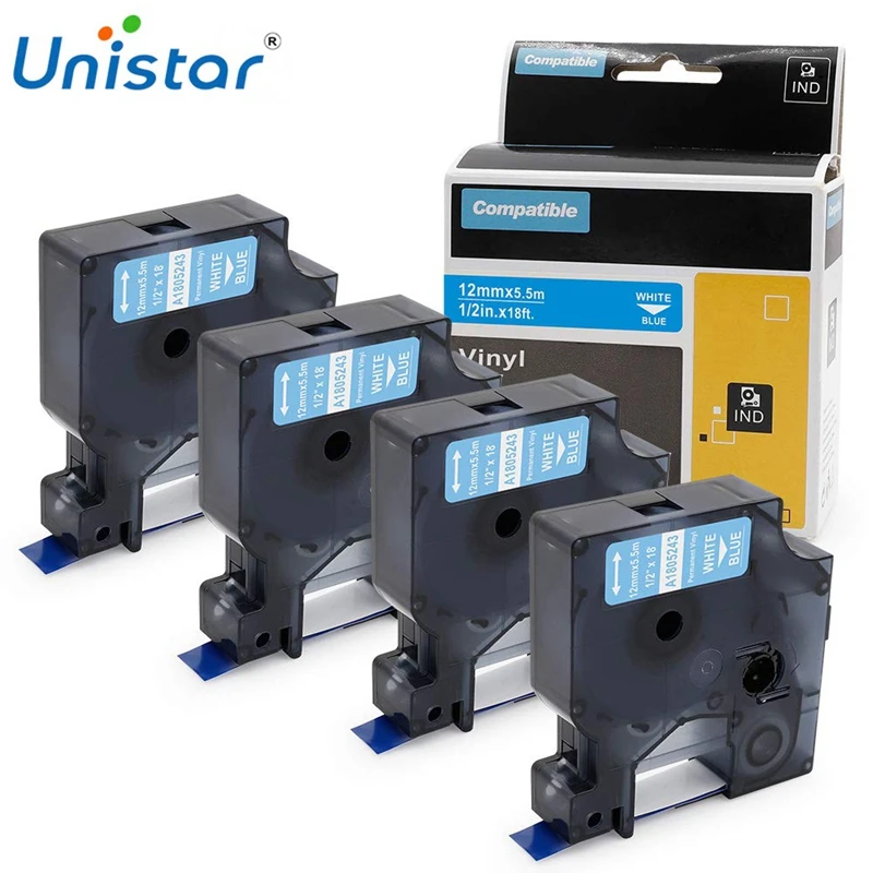 Unistar 4 шт. промышленные виниловые этикетки ленты 1805243 совместимые с Dymo Rhino 12 мм