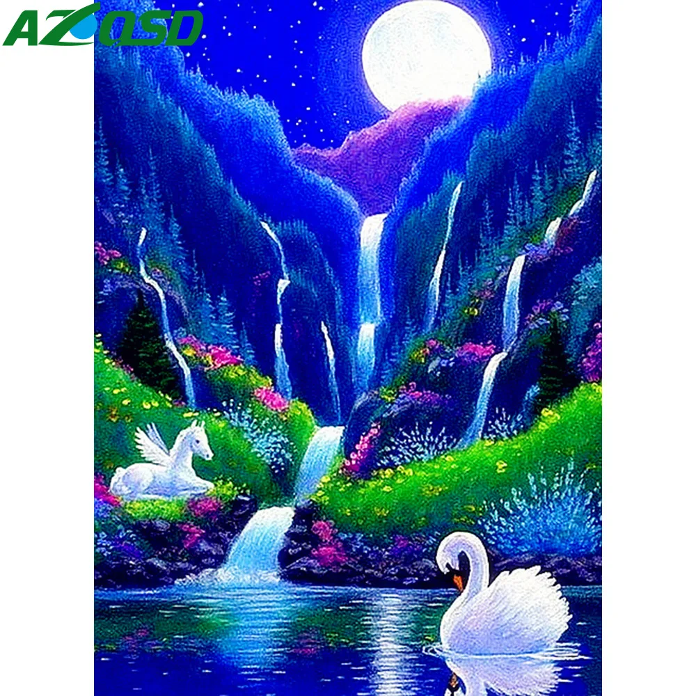 AZQSD алмазные картины пейзаж водопада пейзажей камни в форме ромба Алмазный