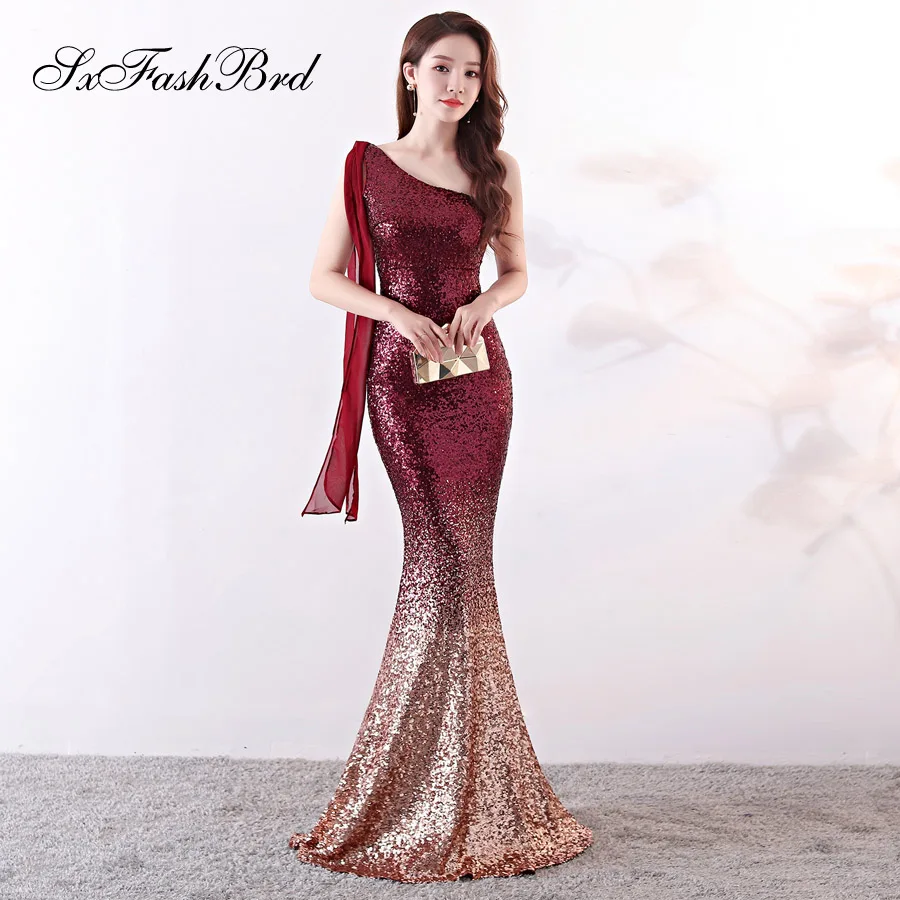 Vestidos Largos на одно плечо Русалка разные цвета с блестками элегантные длинные