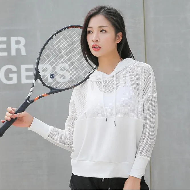 Женские толстовки с капюшоном Свитшот из ажурной сетки куртки для фитнеса пальто