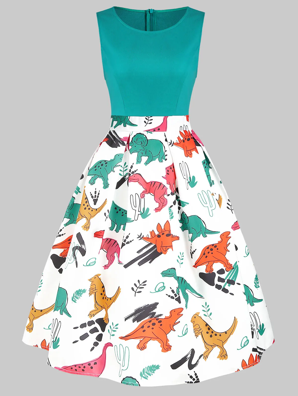 Винтажное женское платье-трапеция Wipalo без рукавов с принтом динозавра летнее