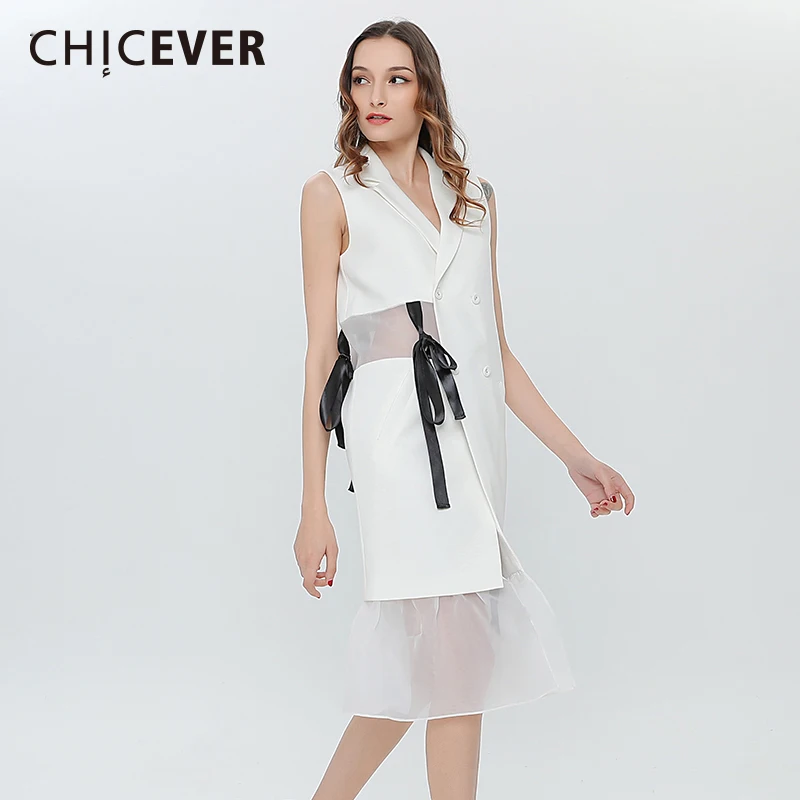 Женский сетчатый жилет CHICEVER весенний лоскутный без рукавов с оборками и поясом