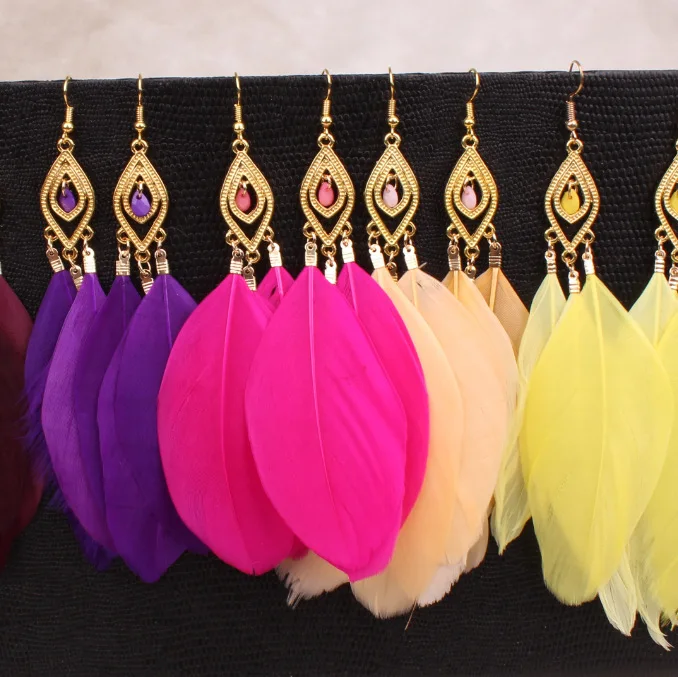 Женские Перьевые Украшения Богемия перо серьга пирсинг для ногтей нация пляж