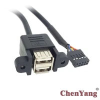 chenyang motherboard 9 pin header to stackable dual usb 2 0 a type female cable 50cm with screw panel holes