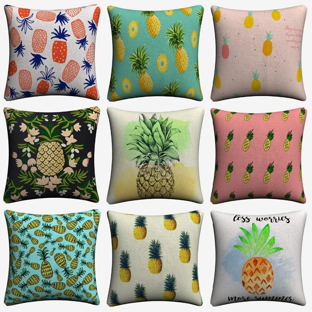 Pineapple Tropical Plants Fruit Decorative Pillow Case For Sofa 45x45cm Linen Cushion Cover Home Decor Throw Pillowcase Almofada | Дом и сад