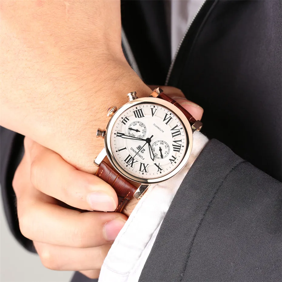 

Chronograph Watch Men Automatic Mechanical Classic Roman Numerals Auto Date Sport Mens Clock Business Timepiece Watch Male Gift