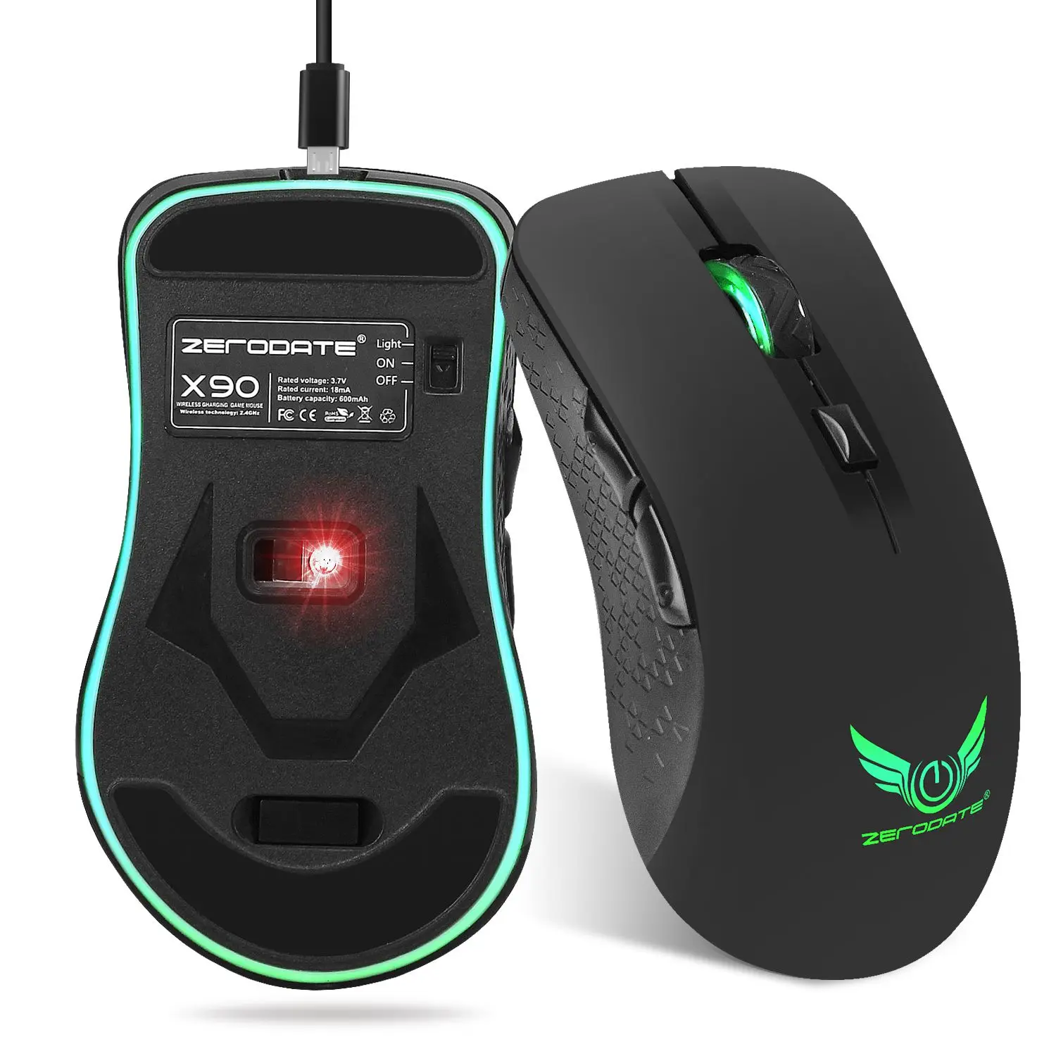 ZERODATE X90 USB 2 4 GHz беспроводная мышь красочная дышащая подсветка 2400 точек/дюйм