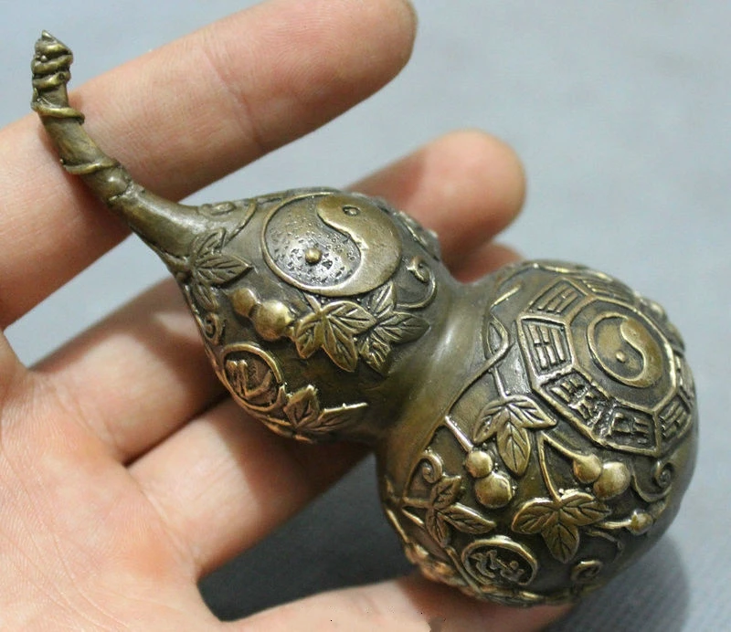 Народный Китайский Бронзовый феншуй Exorcise 8 диаграмм ZhenZhai Gourd Cucurbit статуя | Дом и