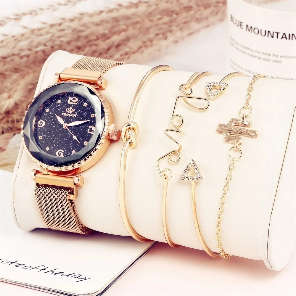 

5pc/set Luxury Brand Women Watches Starry Sky Magnet Watch Buckle Fashion Casual Female Wristwatch Roman Numeral Simple Bracelet