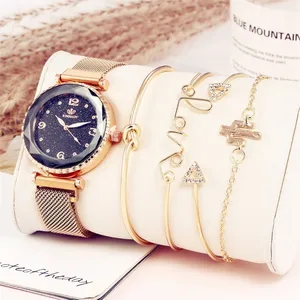 Женские наручные часы с магнитной пряжкой, 5 шт.компл., с римскими цифрами