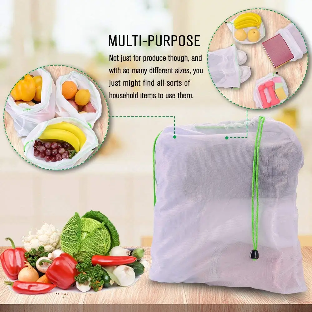 TFTP-Reusable Produce Bags 12Pcs Mesh Washable For Vegetable Fruit Sandwich Lightweight Strong Shopping Transporting Stor | Багаж и сумки