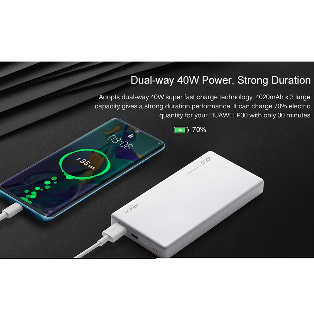 Фото HUAWEI 40W Power Bank двустороннее супер быстрое зарядное устройство для мобильного HUAWEI 40W Power Bank двустороннее супер быстрое зарядное устройство для мобильного