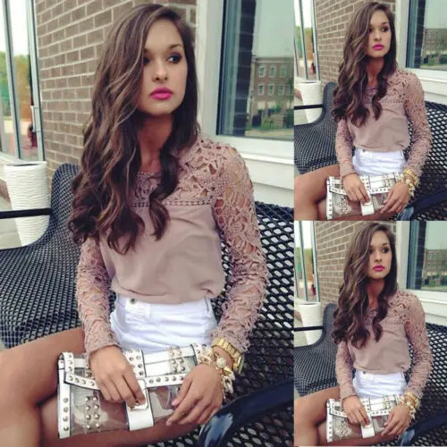 Meihuida 2019 Women's Long Sleeve Lace Shirts Floral Hollow Out Ladies Casual Blouse Loose Shirt Chiffon Blusas Femininas | Женская