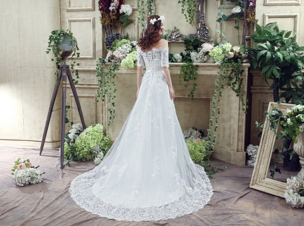 Vivian's Bridal 2018 свадебное платье с открытыми плечами и коротким рукавом Кружевное