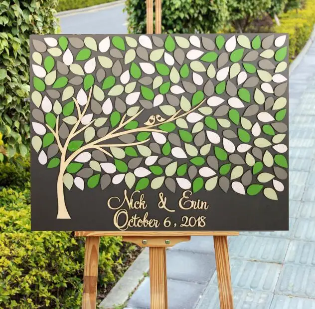 

Personalized 3D Wood Wedding Guest Book Alternative Sign In,Tree of life Colorful Leaves Custom Rustic Wedding Guestbook Gift