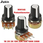 WH148, B1K, B2K, B5K, B10K, B20K, B50K, B100K, B500K, 3-контактный 15-миллиметровый усилитель вала, двойной стерео потенциометр 1K, 2K, 5K, 10K, 50K, 100K, 500K