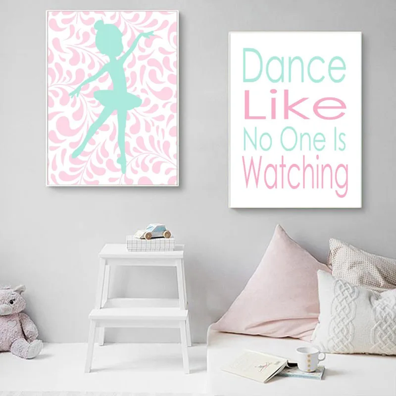 Baby Girl Nursery Ballerina Art Print Cartoon Canvas Painting Nordic Poster Wall Pictures Kids Room Decor Living Decoration | Дом и сад