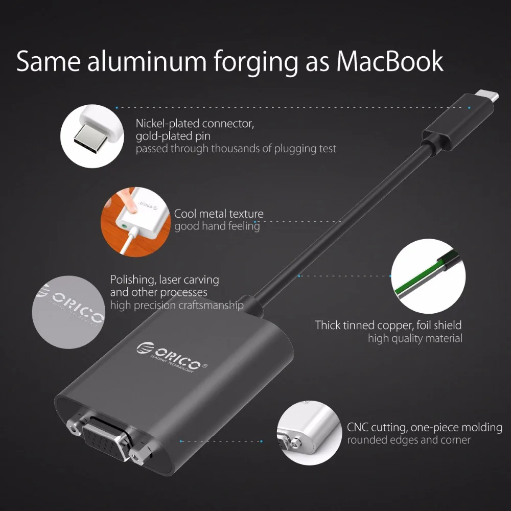 Адаптер ORICO Type-c на VGA USB C 3 1 кабель AUX типа Папа-мама для ТВ MacBook Pro ChromeBook Xiaomi Huawei Mate 10 |