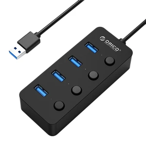 Usb 3,0 концентратор Orico с 4 портами питания для автобусов, с индивидуальным адаптером переключателя питания и светодиодами для ноутбуковультрабуковнастольных ПК