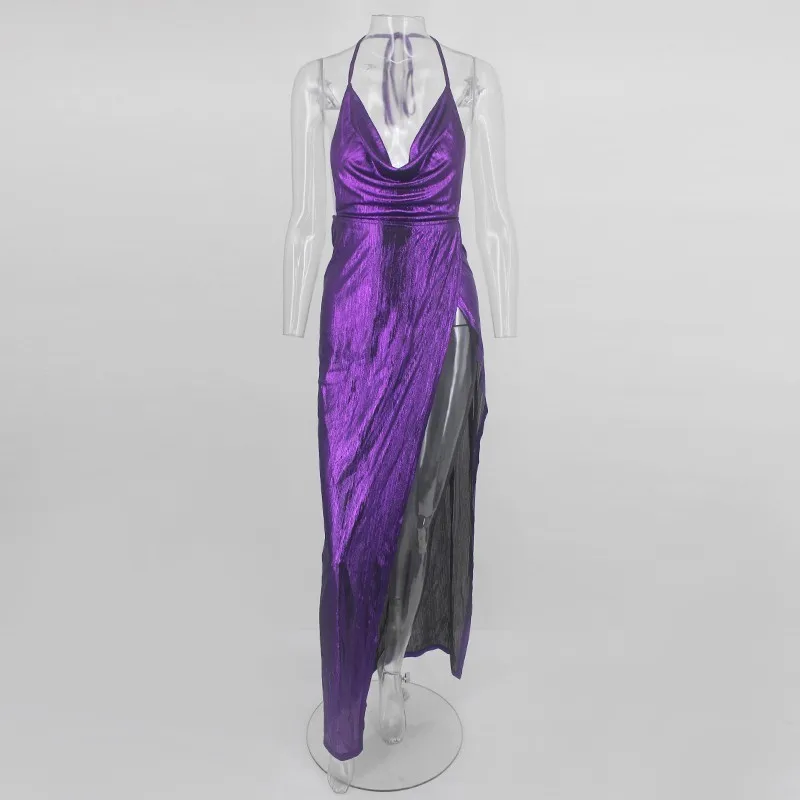 DRESSMECB женское сексуальное макси платье спагетти ремень открытая спина осеннее