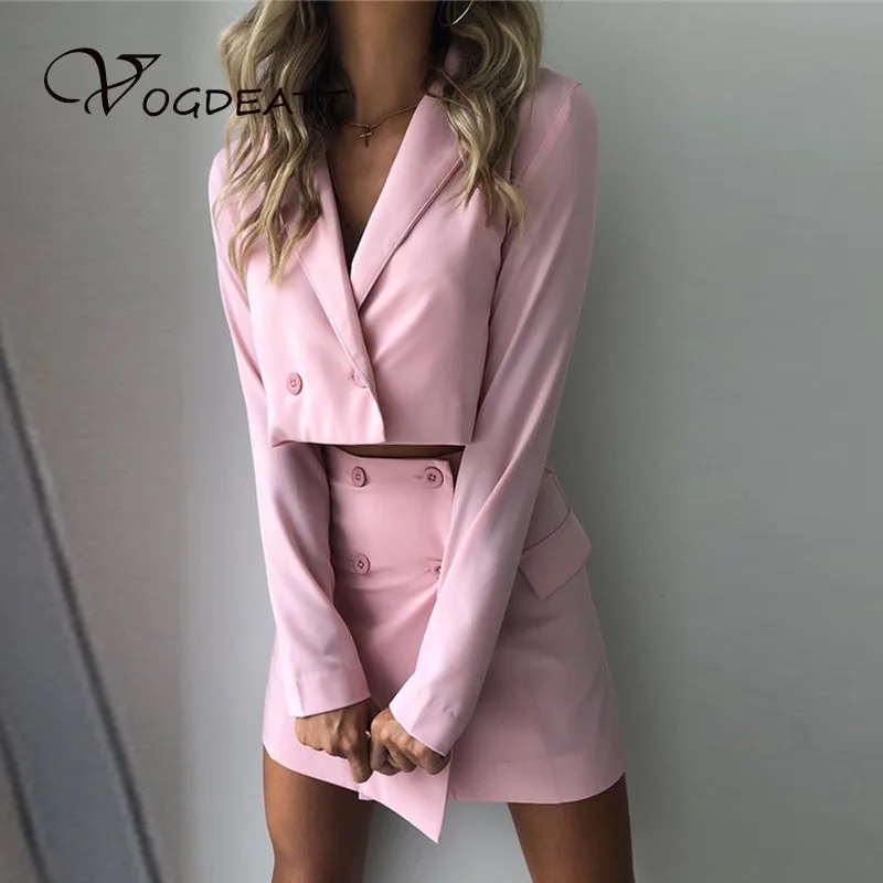 Розовый комплект из двух предметов зубчатый женский костюм платье с высокой