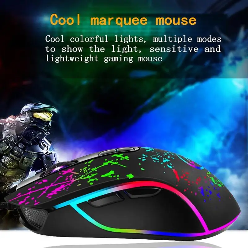 Игровая мышь YWYT G828 4800 dpi USB Проводная RGB подсветка 6 программируемых макрокнопок