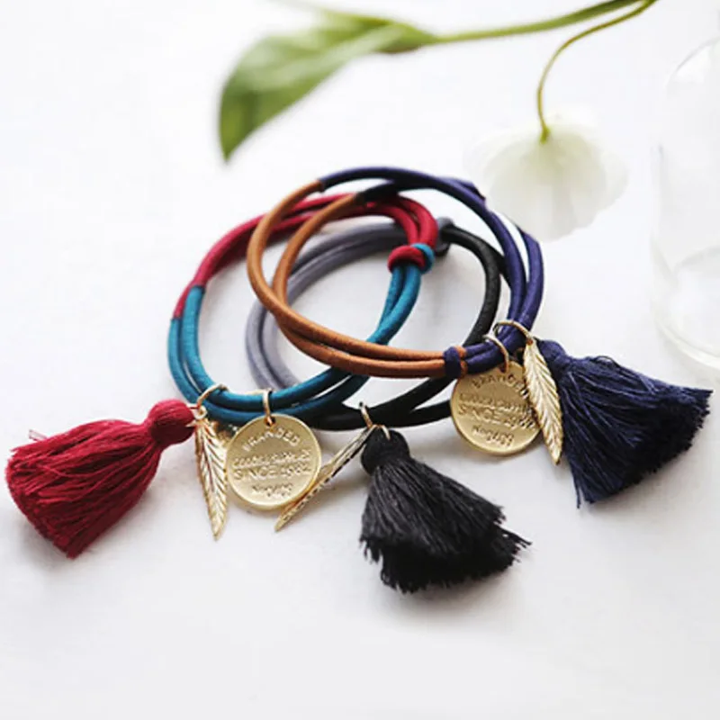 

Knot Round Cross Hair Rope Leaf Feather 1PC Adjustable Hair Accessories Tassel Pearl Letters Elastic Handmade Valentines Gift