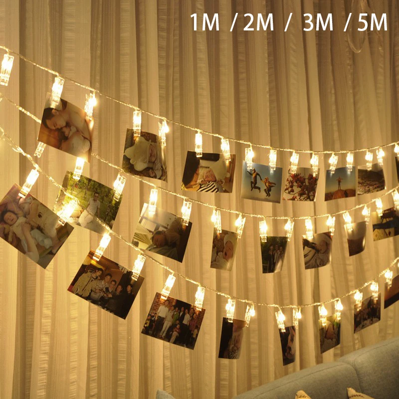 Led Card Photo Clip String Fairy Lights Battery Operated Christmas Light Garlands Wedding Valentines Wall Decoration | Освещение