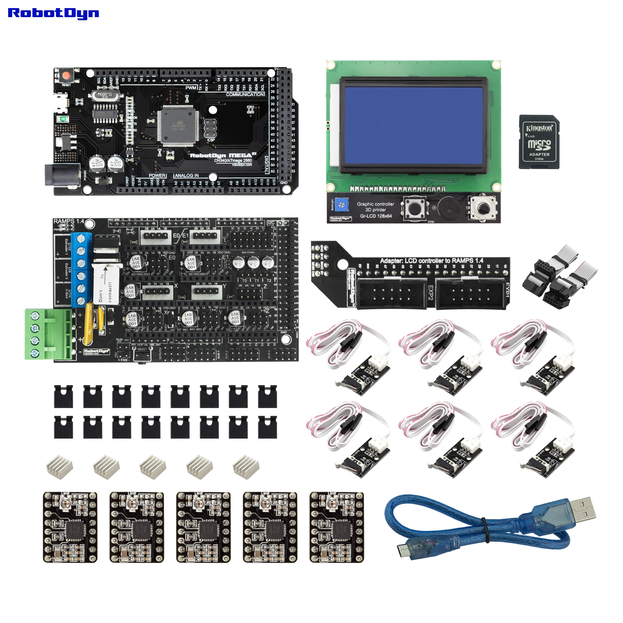 3D принтер и CNC KIT2. Контроллер MEGA 2560 + RAMPS 1 4 Graphic 128x64 драйверы конечная остановка