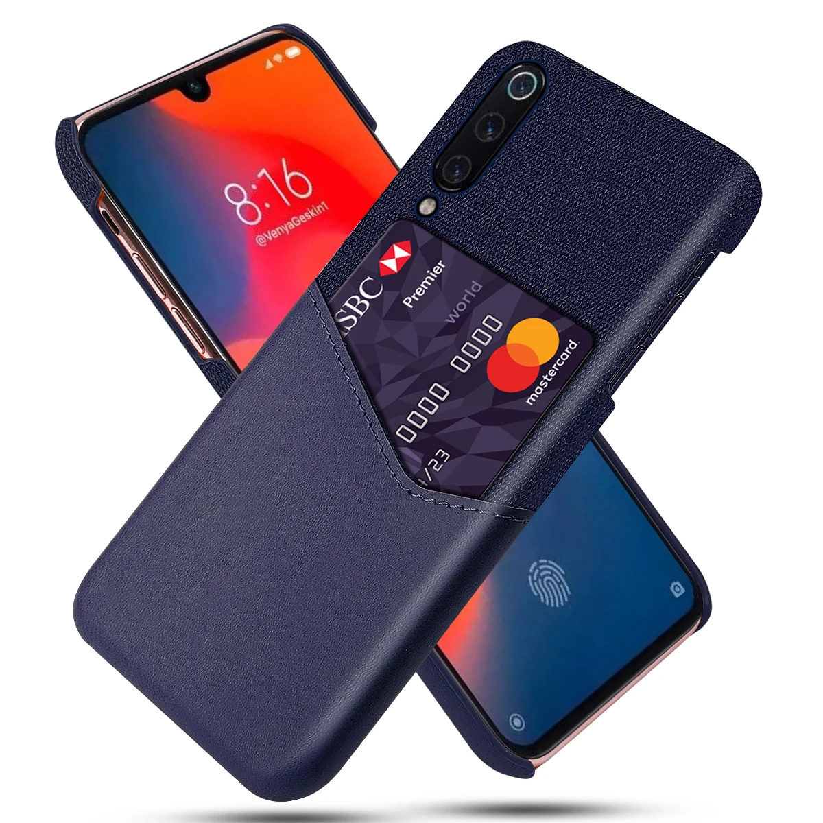 For Xiaomi Mi 9 Case Luxury Leather Card Holder Splicing Slim Anti-Scratch Fabric Cloth Hard PC Cover Mi9 6.39'' |
