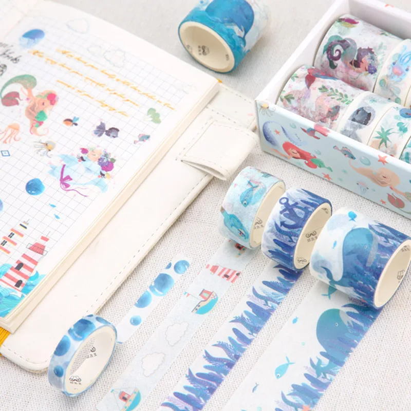 10 шт./лот Kawaii животные васи лента синий океан декоративный клей Diy Скрапбукинг