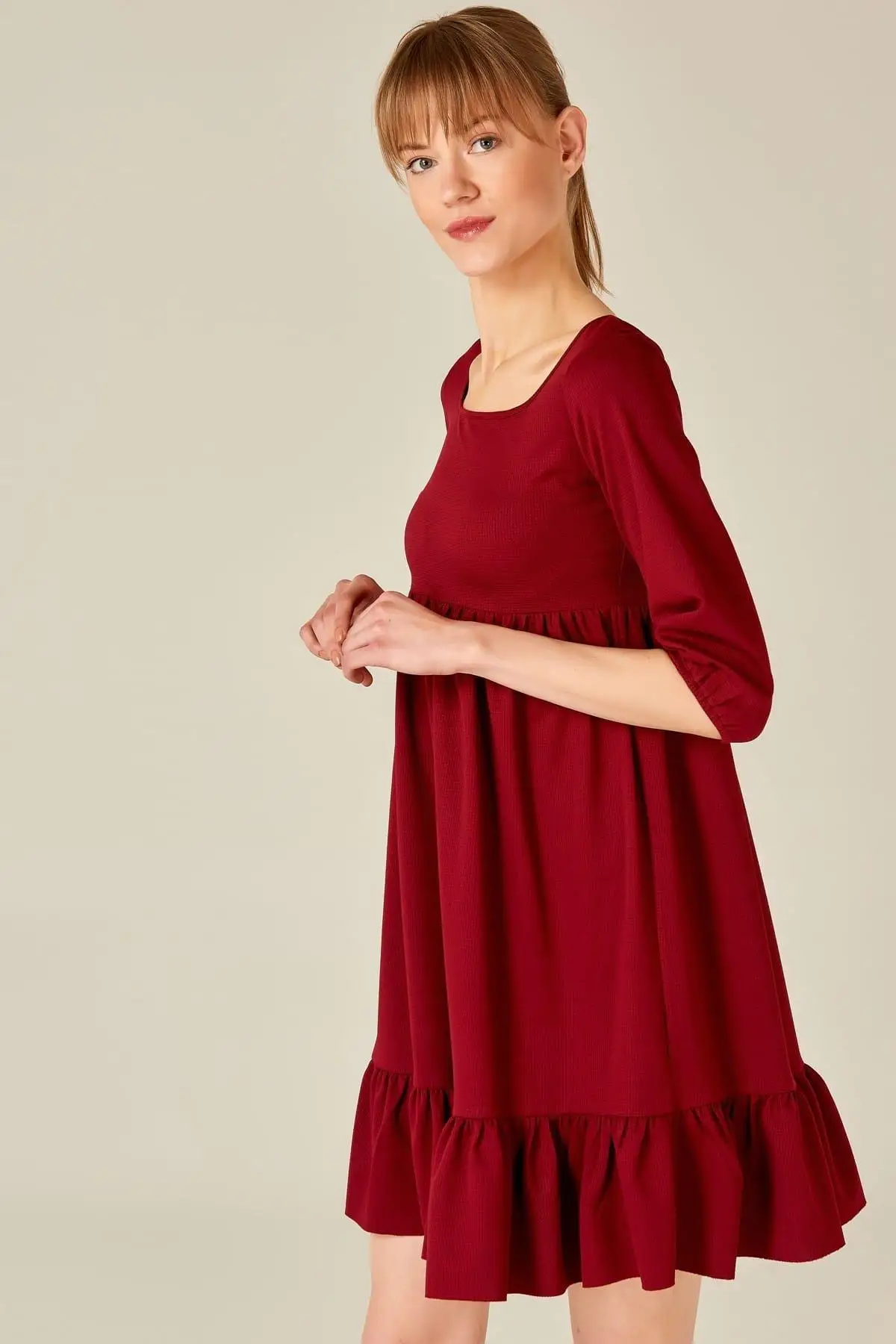 Boutiquen женская бордовая юбка платье с оборкой 2095 | Женская одежда