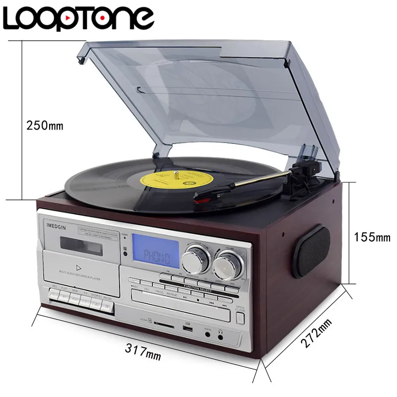 LoopTone проигрыватель виниловых пластинок встроенный 3 Вт стерео колонки CD и