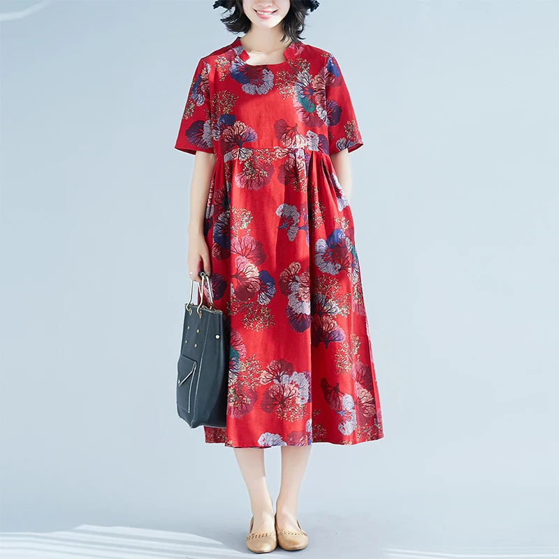 Vintage Floral Printed Maxi Dress For Women O-Neck Long Sleeve Spring Summer Loose Casual Vestido Mujer Plus Size 4XL | Женская одежда