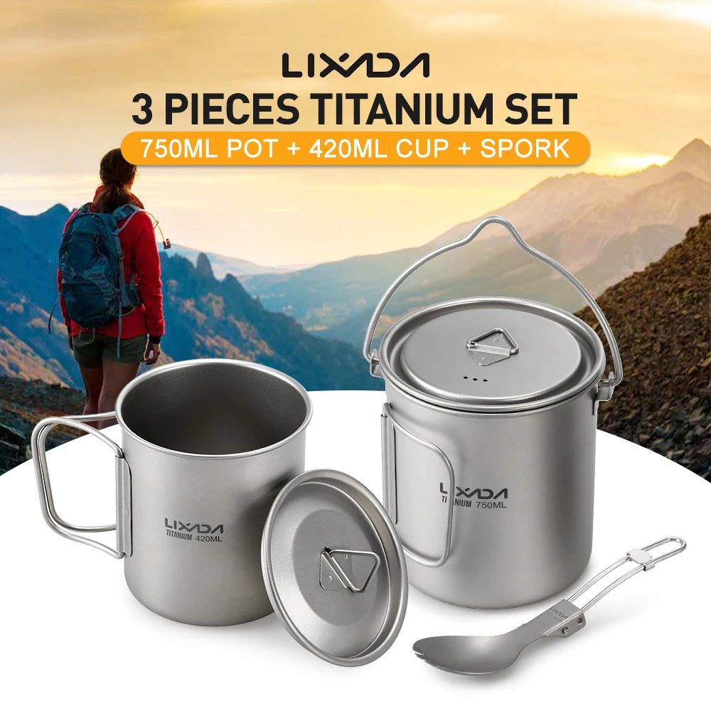 Набор из 3 предметов Lixada Titanium емкость 750 мл семейная кружка с крышкой и ручкой
