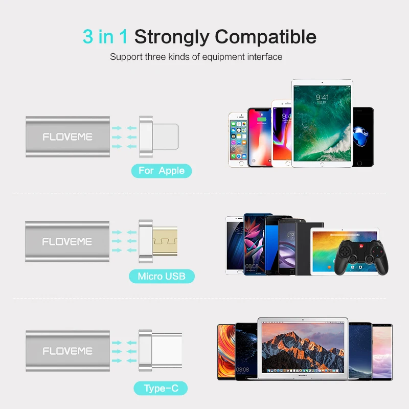 FLOVEME магнит телефон адаптер Micro USB к тип c/для iPhone/Кабель зарядного устройства