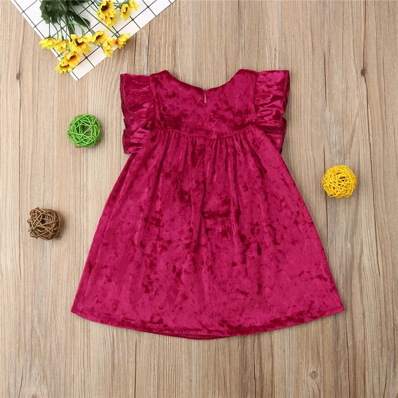 pudcoco Kids Baby Girl Velvet Dresses Photo Prop Flare Sleeve Solid Costume Outfit Dress Sundress for baby 1-6Y | Детская одежда и