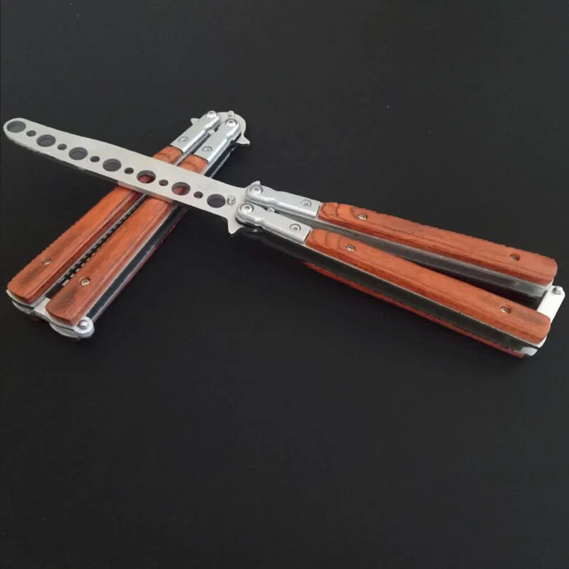 Stainless Steel Butterfly Folding Comb Knife Salon Barber Practice Training Wooden Handle Wide Tooth Metal Hair Brush Combs | Красота и