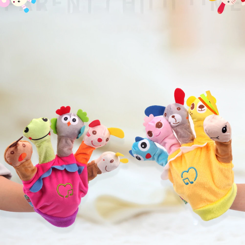 Parent-Child Interaction Toy Kids Gift Soft Animal Doll Gloves with Music Box Puppet Plush Finger Cartoon Story Telling | Игрушки и