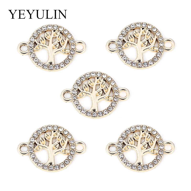 10 Pcs Gold Color Crystal Tree Of Life Pattern Alloy Connectors Bracelet Charms For DIY Pendant Necklace Jewelry Findings images - 6