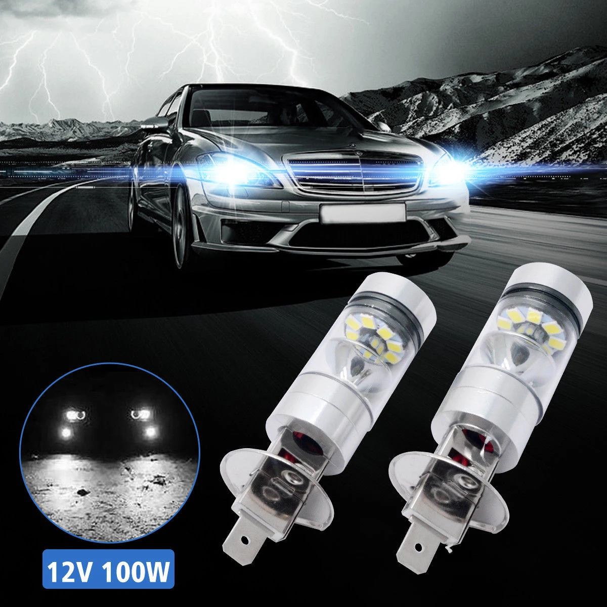 

Светодиодные противотуманные фары, 2 шт., H1, 12 В, 100 Вт, 20-smd, дневные ходовые огни, белые, 6000K