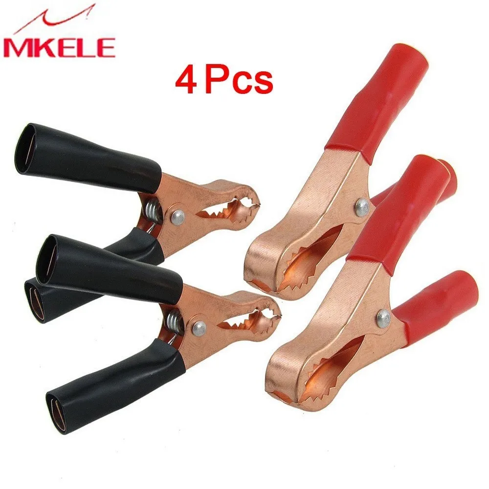 

hot 2 Pair Copper Plated Insulated Car cable Battery Clips Alligator clip clamp Clamps 50A Red Black diy kit test leads