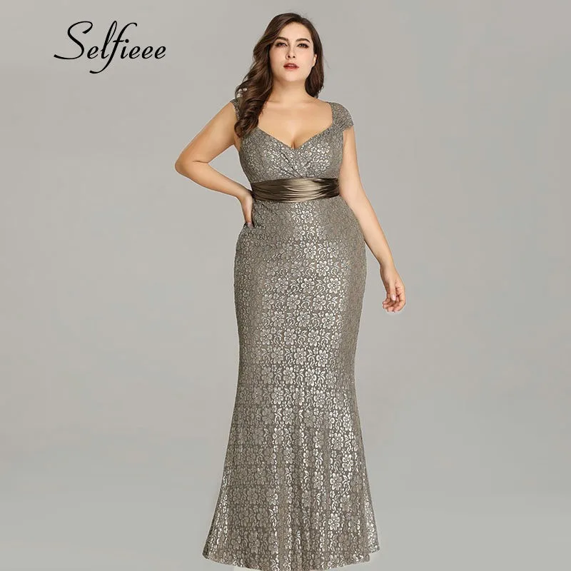 Большие размеры вечерние платья 2019 новые модные длинные кружевные женские