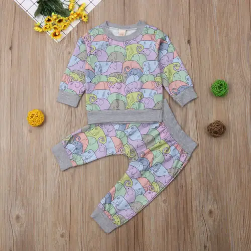Cute Toddler Kid Baby Boy Girl Long Sleeve Animal Print Top Cotton T-shirt+Harem Pants Clothes Outfits | Детская одежда и обувь