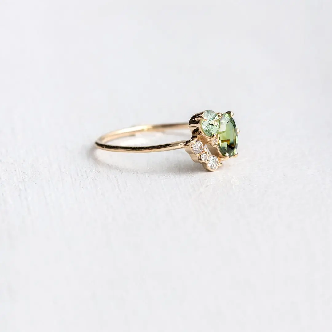 Новое кольцо с 7 звездами прерий зеленого цвета Женское Обручальное 14 K хвостом