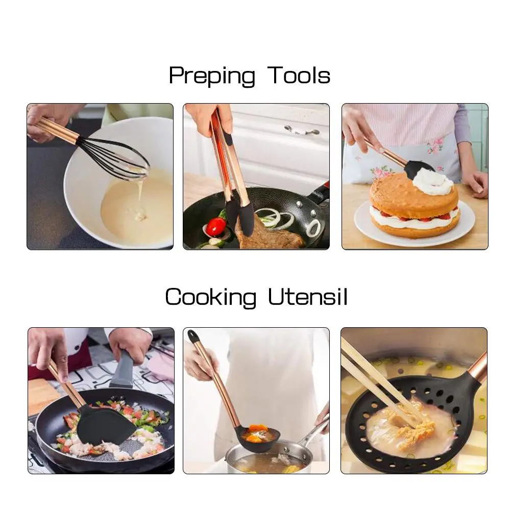 

11PCs Copper Plated Handle Silicone Kitchen Tools Gadgets Nonstick Cooking Shovel Spoon Tool Set Kitchen Utensils Set Cookware