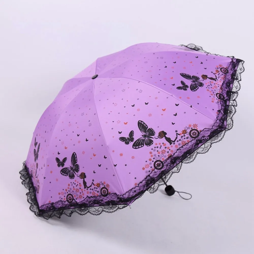 Car Beauty Butterfly Fly Defence Ultraviolet Rays Too Parasol Fold Black Rubber Umbrella JJ-YS60 | Дом и сад