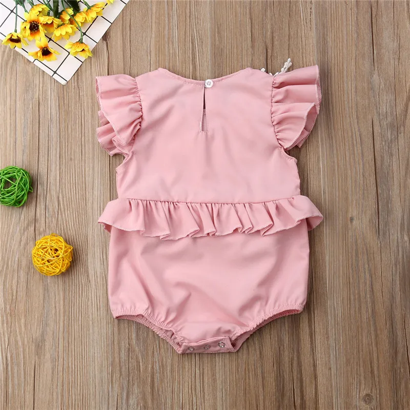 0-18 Months Baby Girls Rompers Solid Pink Sleeveless Embroidery Clothes Kids Newborn Set Birthday Gifts | Детская одежда и обувь