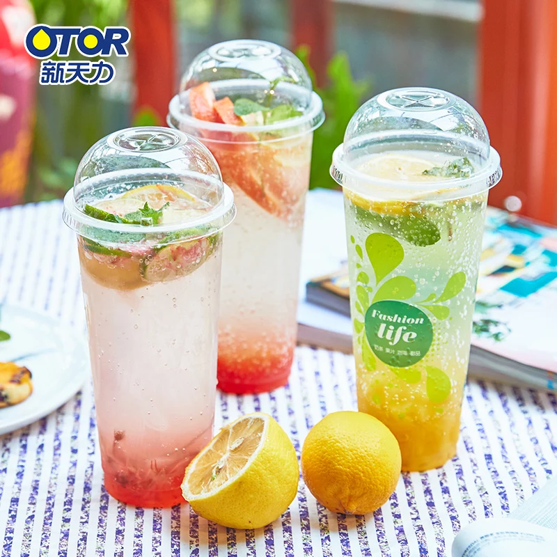OTOR 17 унц. Ц унц.. 22 одноразовые PP прозрачные чашки с Плоским куполом крышки для