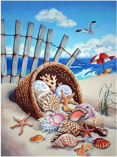 

Алмазная вышивка для пляжа 5D DIY Круглая Полная Алмазная картина мультяшное украшение для дома Алмазная мозаичная Оболочка Полная дрель ква...